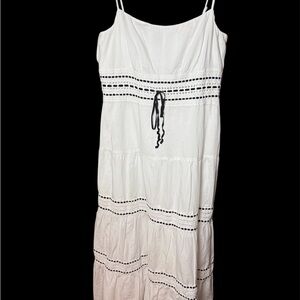 LOFT White and Black cotton eyelet Maxi Dress boho size 2
